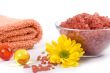 bath salt, towels and flower