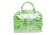 Green leather handbag on white background