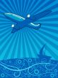 Air plane flying over the sea vector illustration