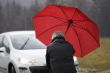 red Umbrella at rainy weather