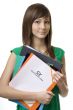 Female student with briefcase CV, curriculum vitae