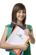Female student with briefcase CV, curriculum vitae