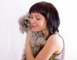 The girl embraces a dog