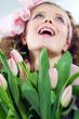 girl beautiful tulips pink flowers