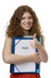 Female student with briefcase testimonial