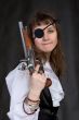 Girl - pirate with pistol in hand and eye patch
