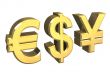 euro, dollar, yen symbol in gold