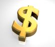 isolated dollar symbol in gold - 3D made