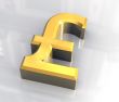 isolated pound symbol in gold - 3D made