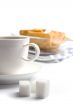 cup of tea, sugar and cookies