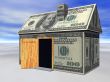 dollar house with opened door -  real estate crisis concept. 3D rendered