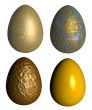four golden patterned easter eggs isolated over white