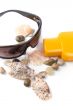 sunglasses, shells and lotion