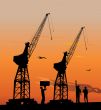 Silhouette of harbour cranes