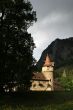 Castle in front of a mountain scenery