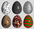 six abstract patterned easter eggs isolated