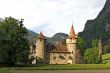 Castle in front of a mountain scenery