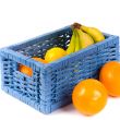 blue basket with fruits