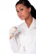 Portrait of a beautifull Indonesian nurse pointing her finger