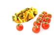multicolored pasta one tomato and tomato bunch