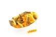 multicolored pasta on a white background