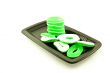 bright color sweets on a black square plate