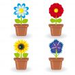 Set of four flowers in flowerpots