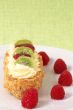 Fruit boat cake with raspberries