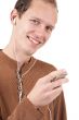 Young caucasian man listening to music