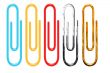 paper clips isolated over white - golden, metallic, red, yellow and blue