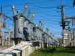 Line of high voltage electric converters equipment at a power plant