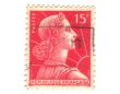 Old red french postage stamp with woman