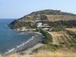 View of sea bay and orchard on the land