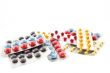 a number of multicolor pill blisters