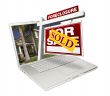 Sold Foreclosure Home for Sale Real Estate Sign & Laptop