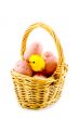 small basket with eggs and a eastern chicken