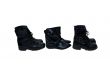 Several black leather boots