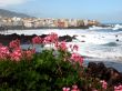 the black volcanic beach and the waves