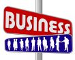 business people and slogan street sign red blue