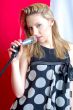 blonde with microphone passion look