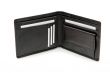 Open black wallet with white business cards