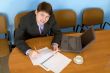 Businessman on a workplace with the laptop