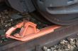 Brake shoe in front of freight car