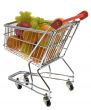 Shopping trolley with fruits, supermarket