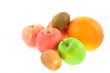 different fruits: apples, grapefruit, kiwi-fruits on a white bac
