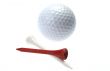 golfball and red and white tees on white