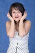 Girl listening music in earphones