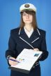 Girl in sea uniform with tablet