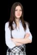Girl in a white shirt and on black background
