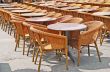 chairs and tables in row
